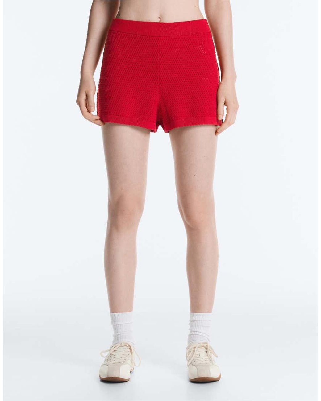 Oysho Red Cotton Open Knit Shorts