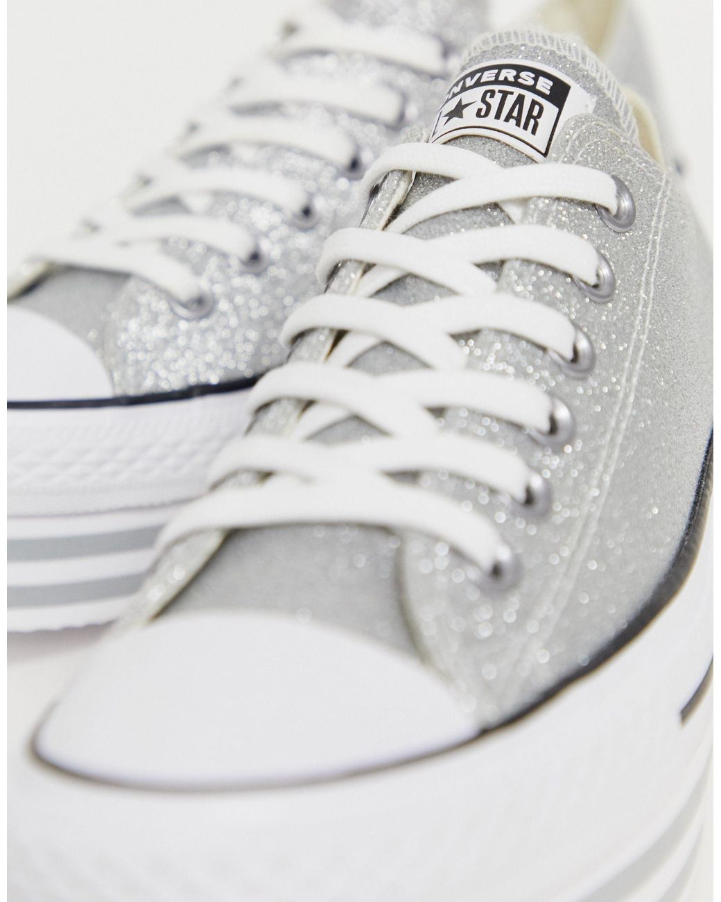 Converse Chuck Taylor All Star Lo Silver Glitter Platform Sneakers in  Metallic | Lyst