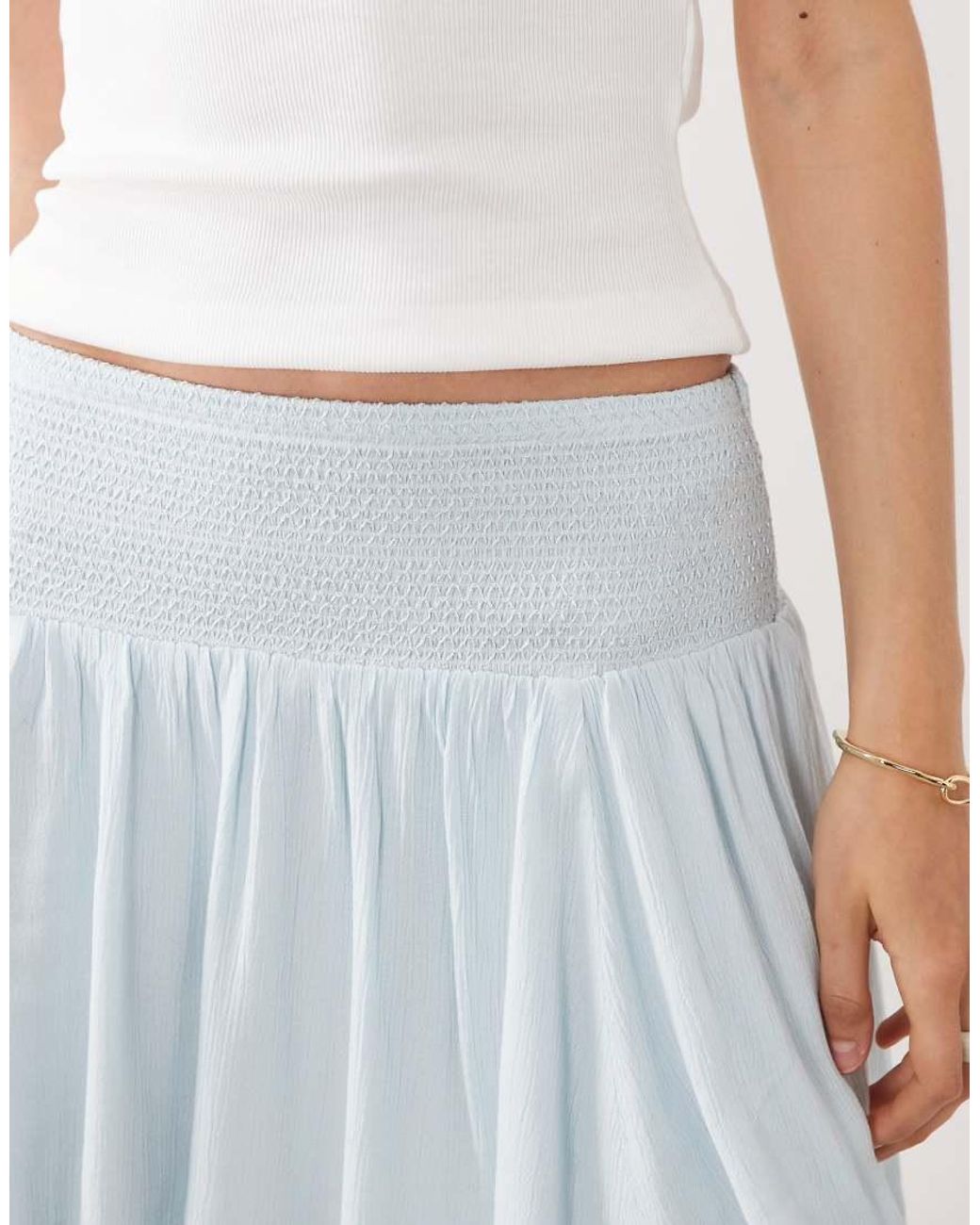 Miss Selfridge White Shirred Waist Hanky Hem Mini Skirt