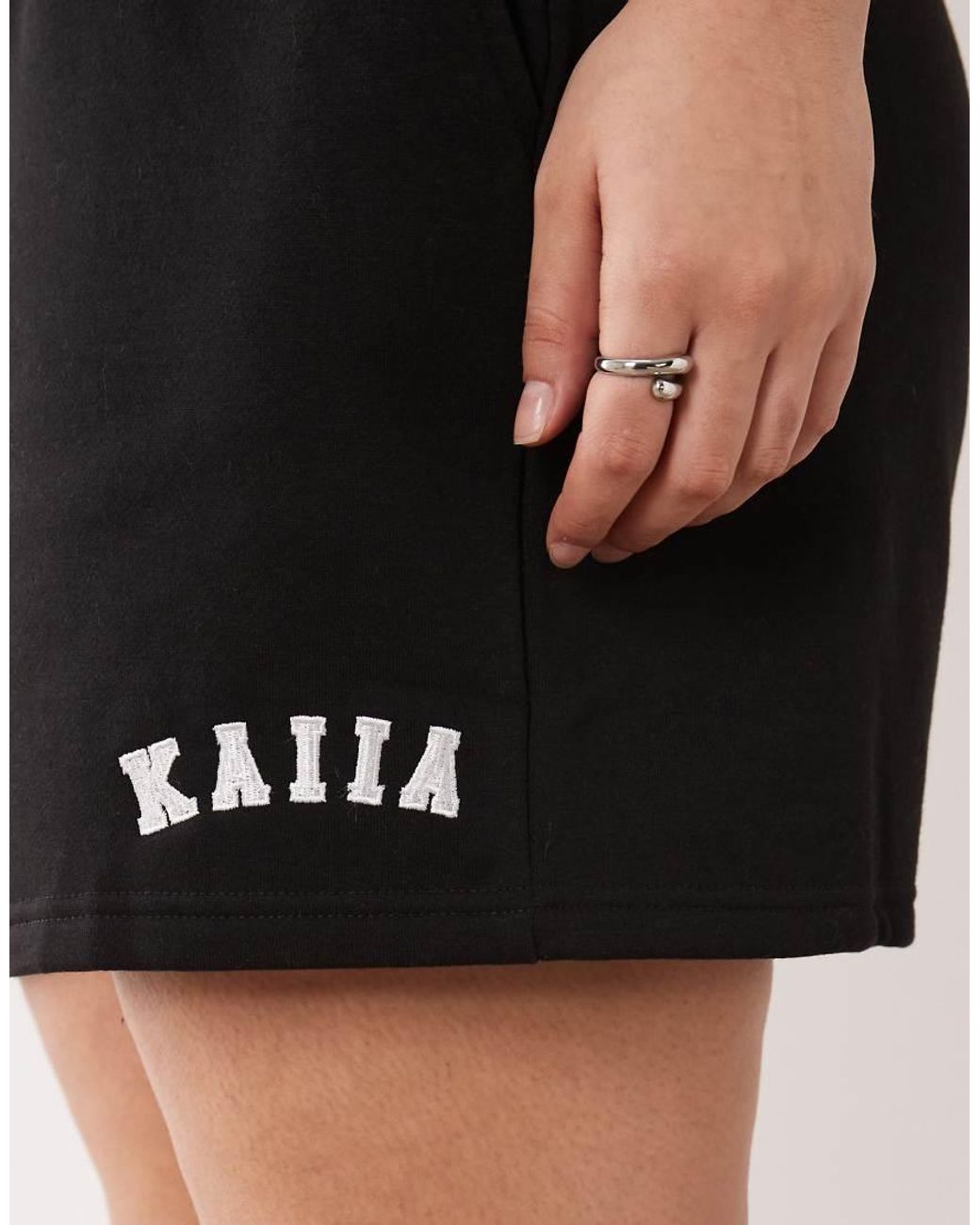 Kaiia Black Plus Cotton Rich Embroidered Logo Sweat Shorts Co-ord