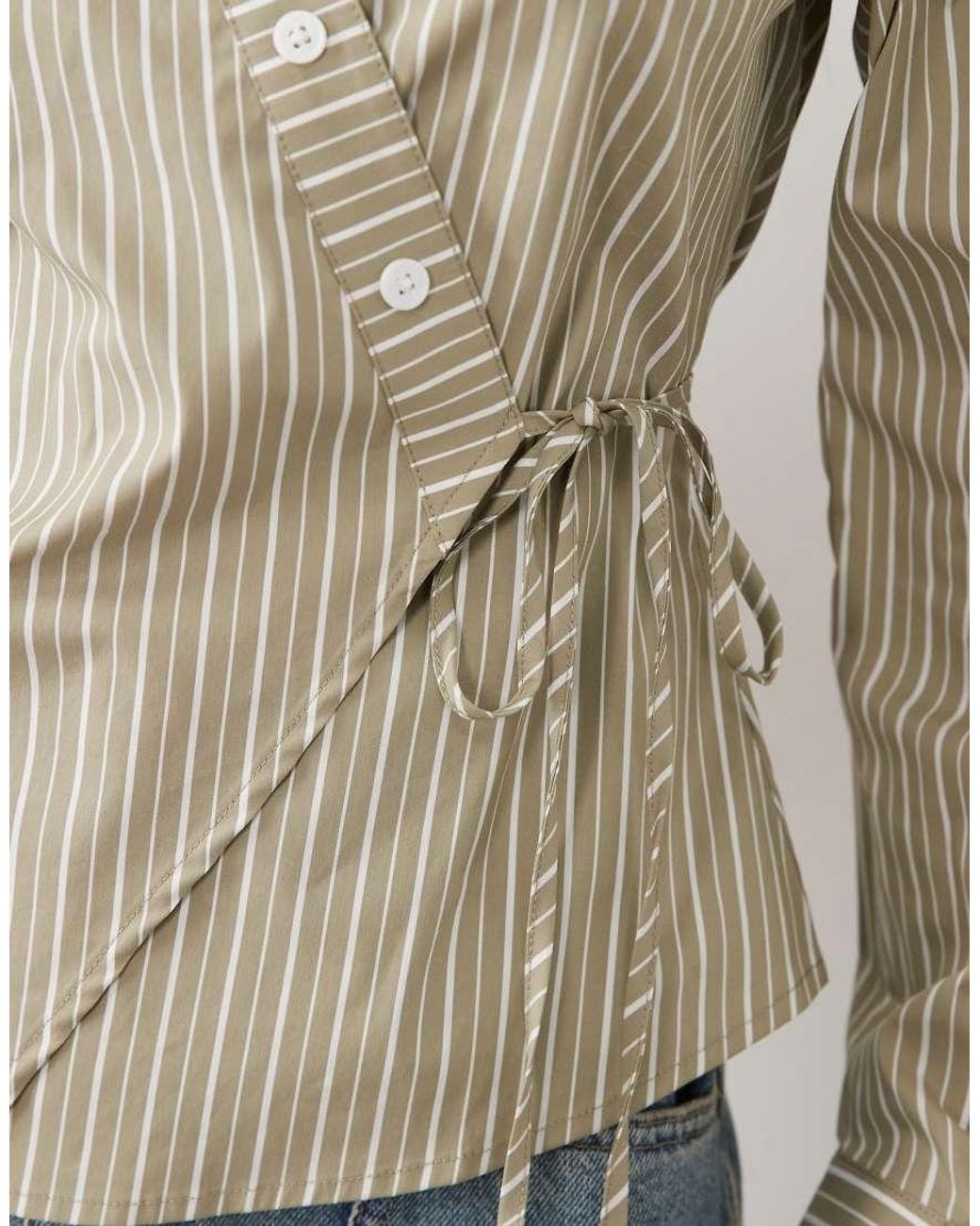 Gina Tricot Natural Asymmetric Cinched Waist Shirt