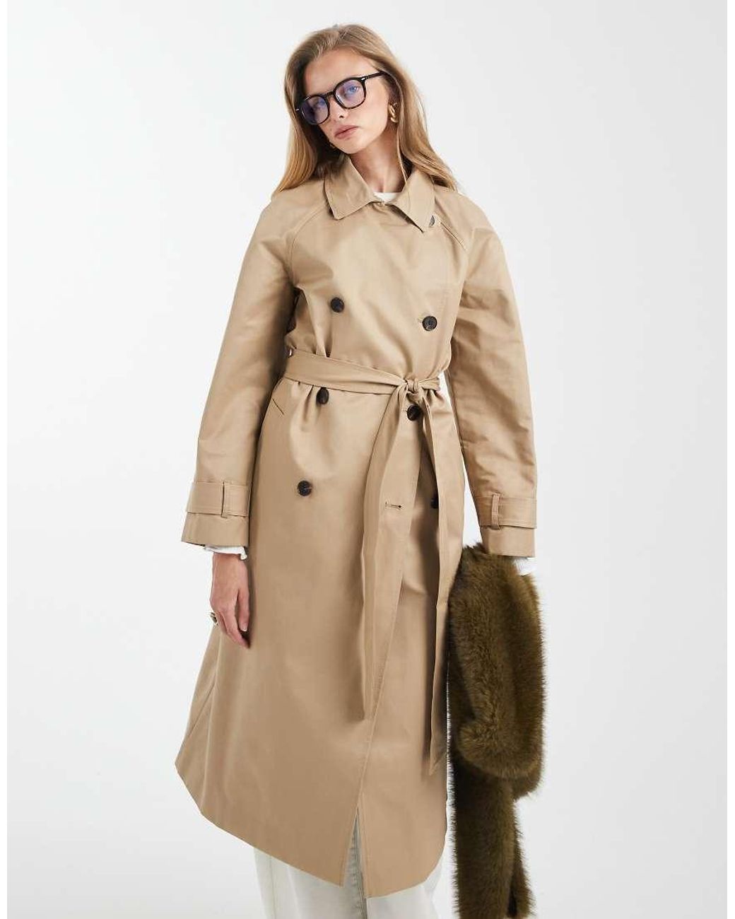 ASOS Waterafstotende Trenchcoat Met Lange Pasvorm in het White