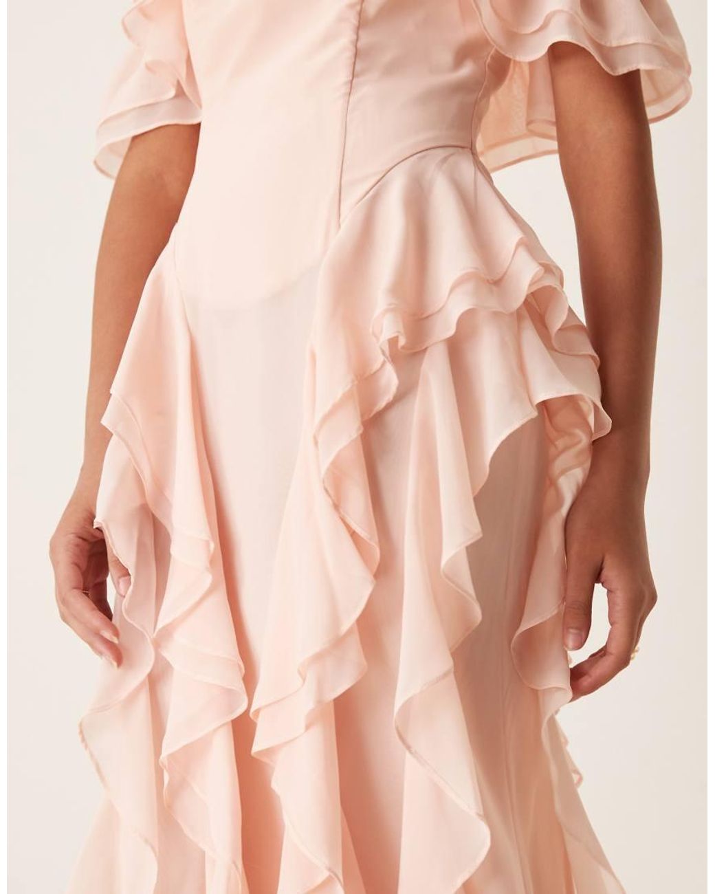 True Decadence Pink Bardot Ruffle Maxi Dress