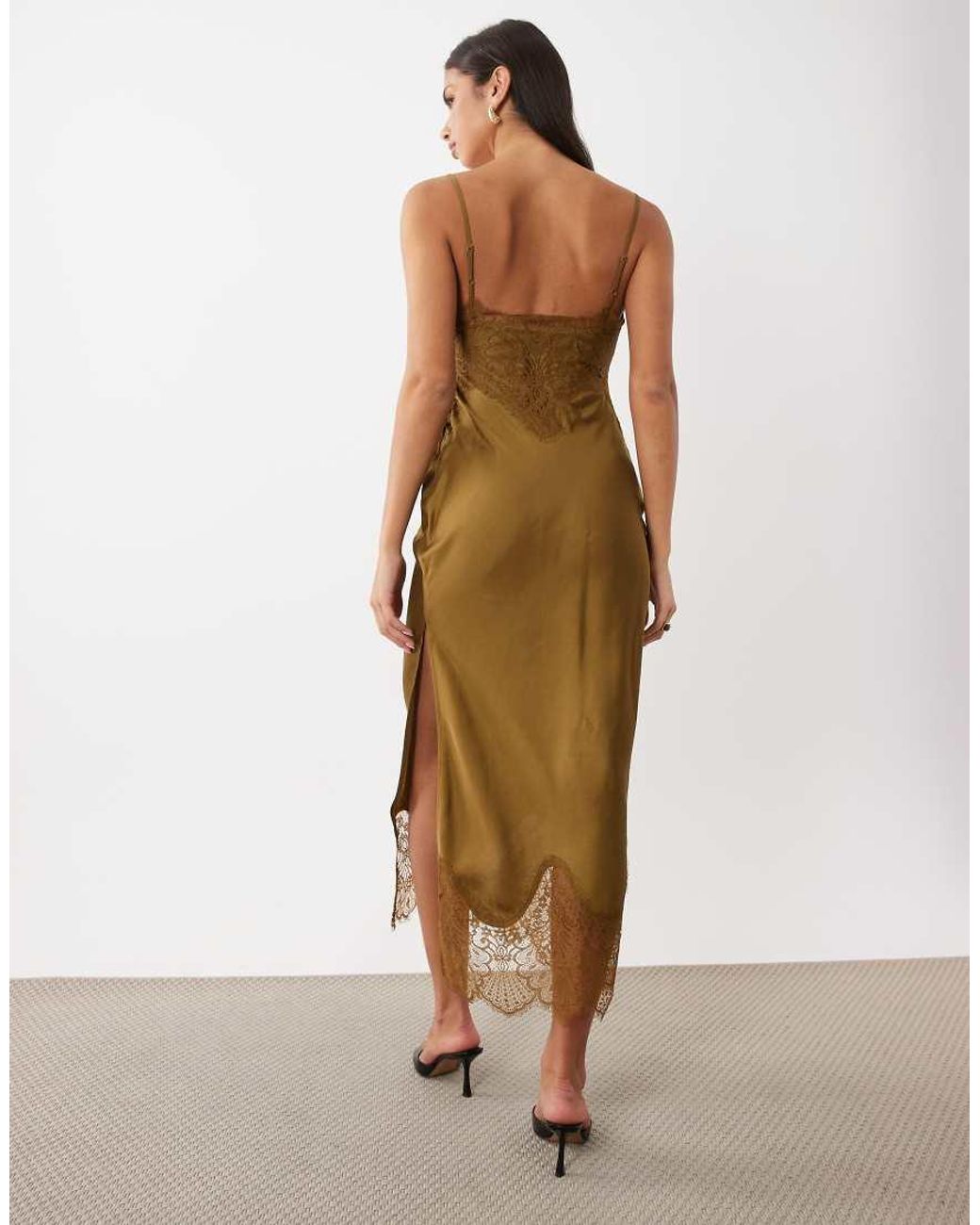 ASOS Natural Satin And Lace Cami Maxi Dress