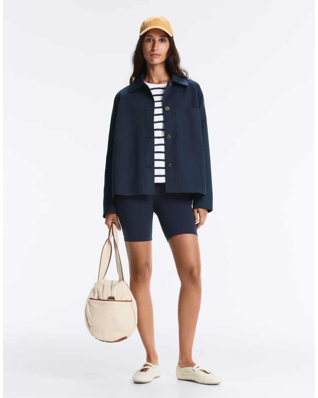 Oysho Blue Cotton Blend Pocket Jacket