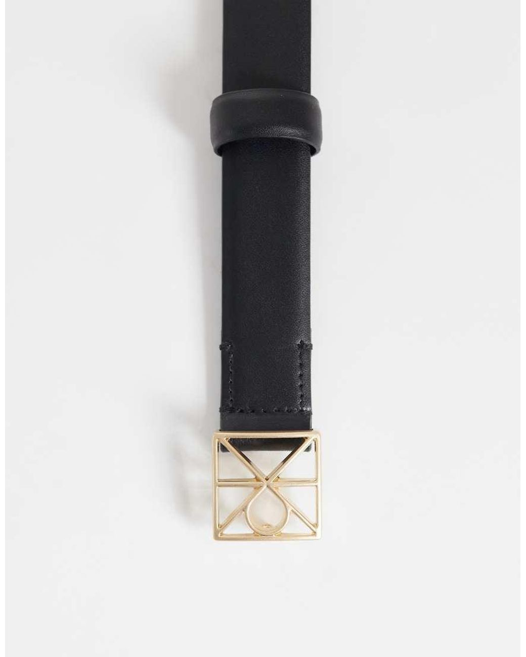 Calvin Klein Gray Leather Emblem Hardware Buckle 25mm Belt