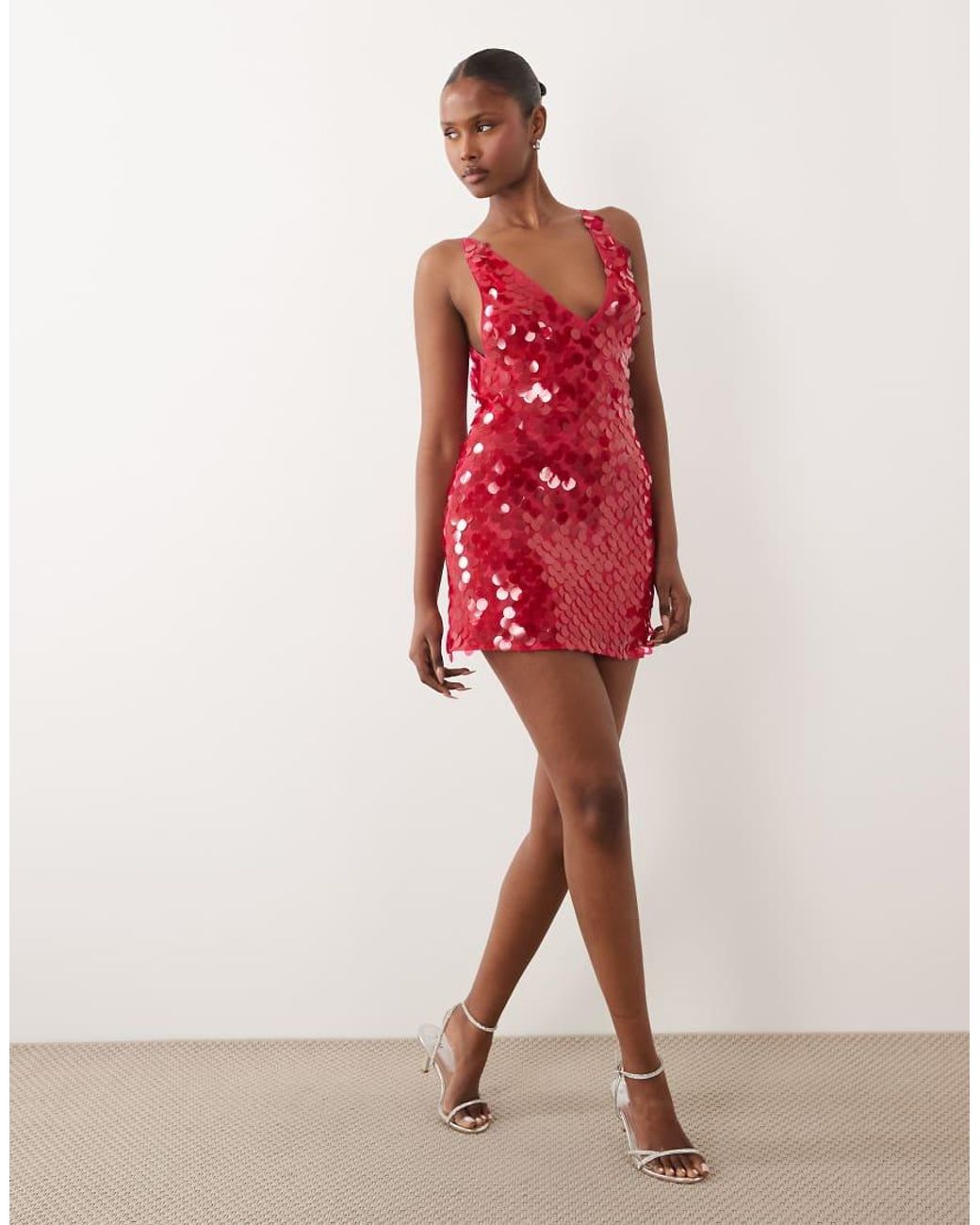 ASOS Red Sequin Plunge Mini Dress