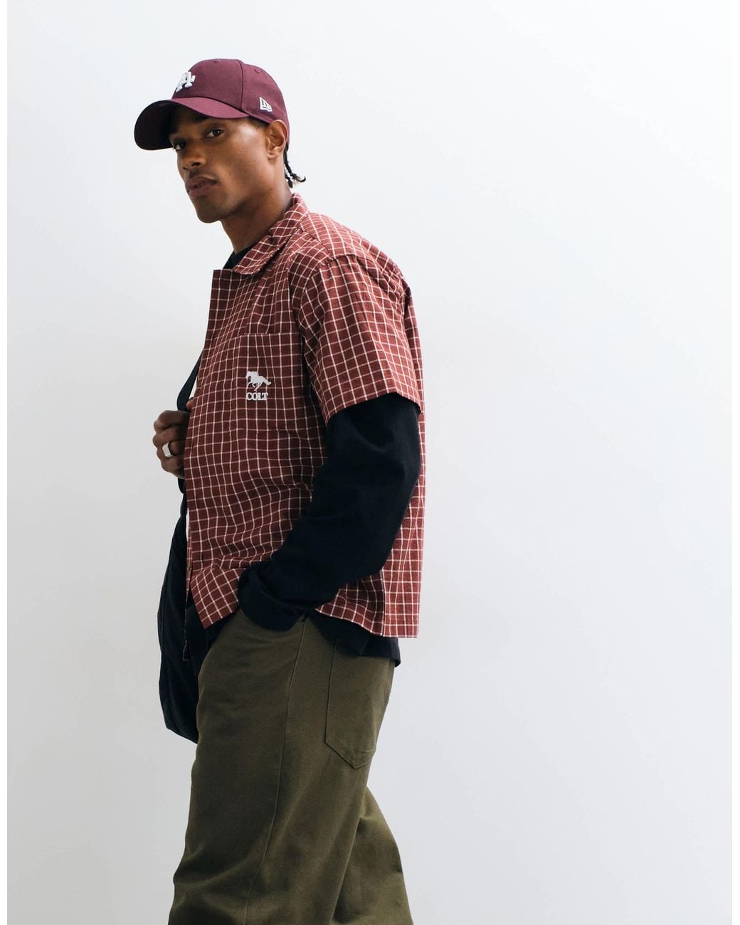 Colt MCR Colt Grid Boxy Fit Pocket Logo Button Up Shirt in Red for Men ...