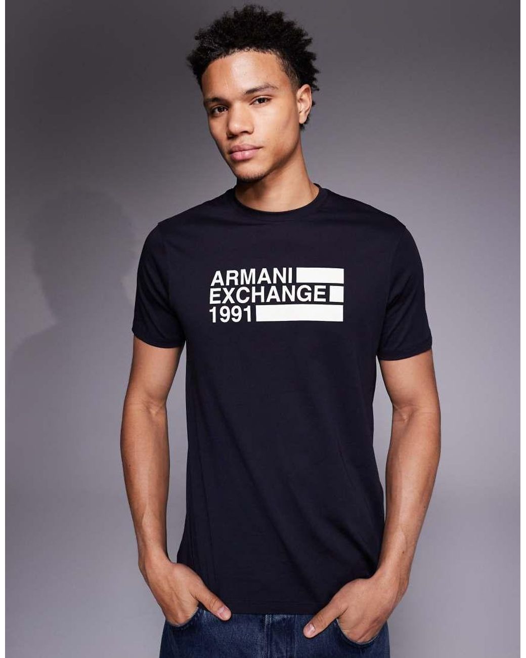 ARMANI EXCHANGE Blue Central Logo T-shirt for men