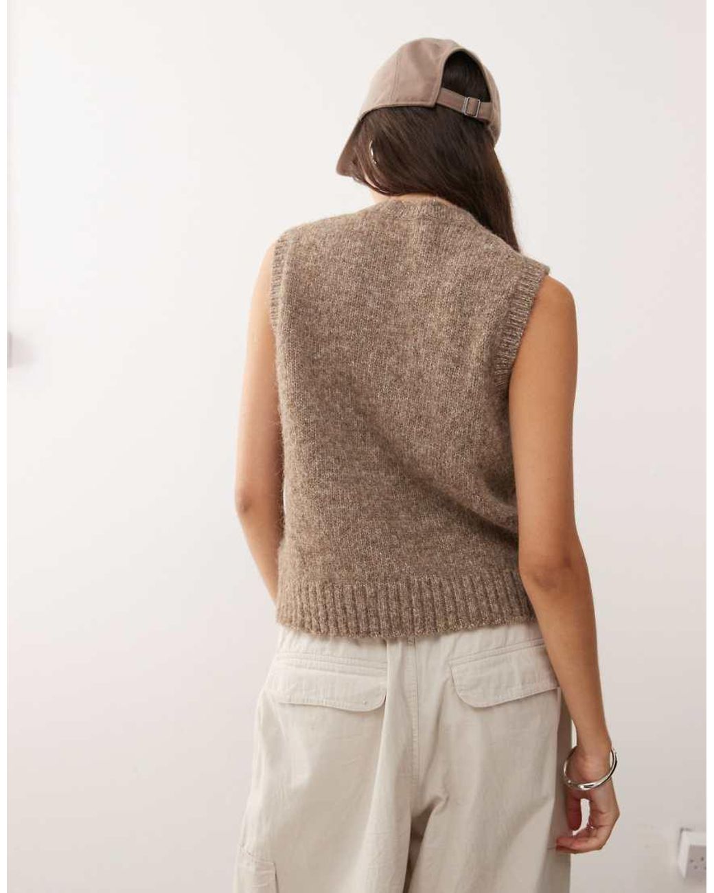 Weekday Brown Knitted Vest With High V Neck