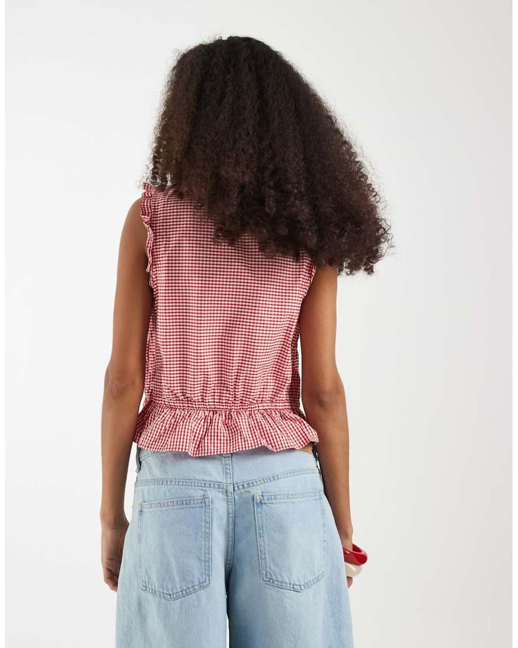 Gap Red Sleeveless Tie Front Blouse With Ruffle Detail