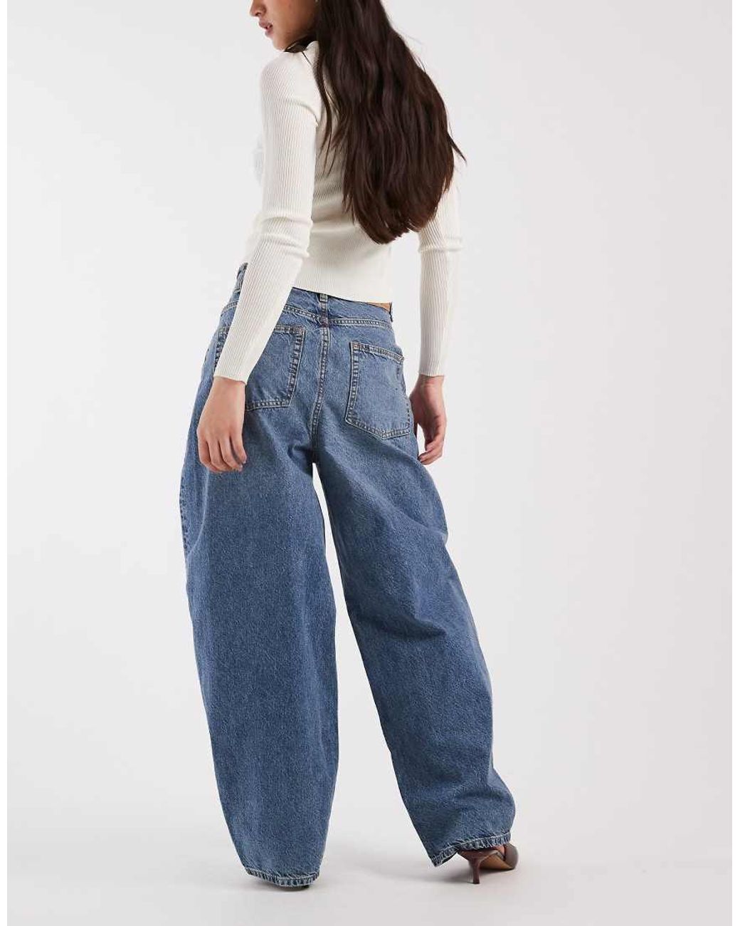 ASOS Blue High Waisted Barrel Leg Jeans