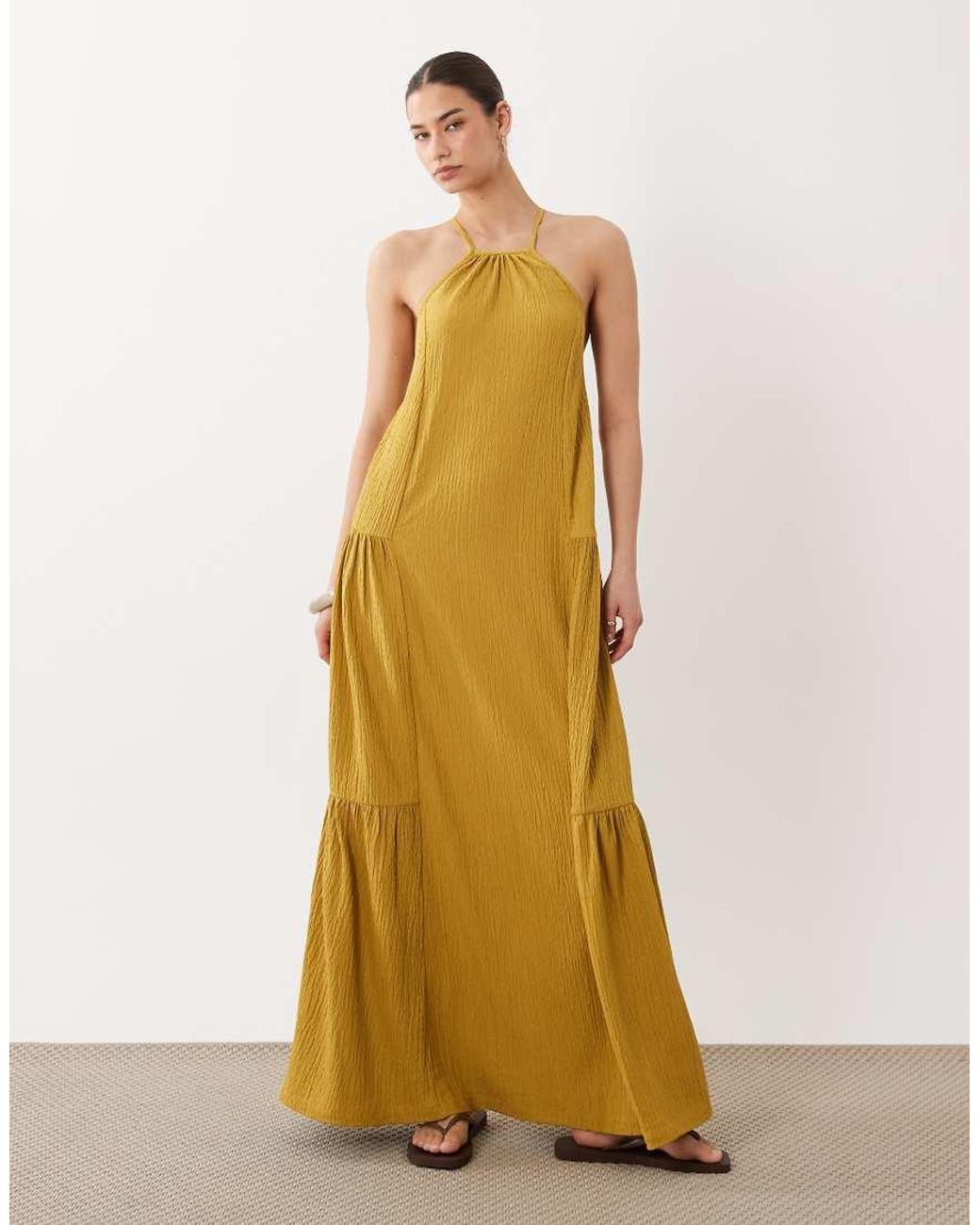 ASOS Natural Textured Halter Trapeze Maxi Dress