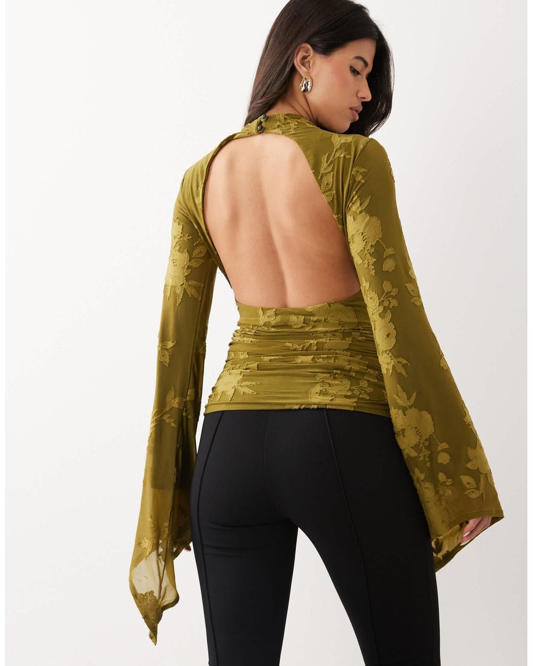 ASOS Green Devore Angel Sleeve Top