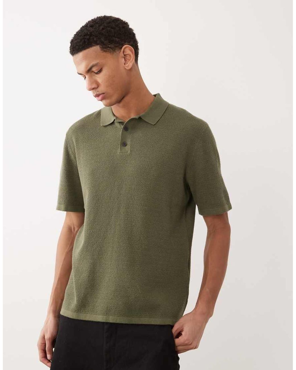 Jack & Jones Green Knit Polo Shirt With Short Sleeves for men