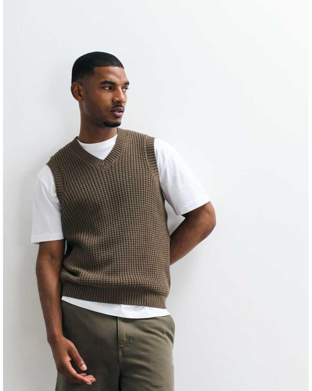 ASOS Brown Relaxed Knitted Waffle Vest for men