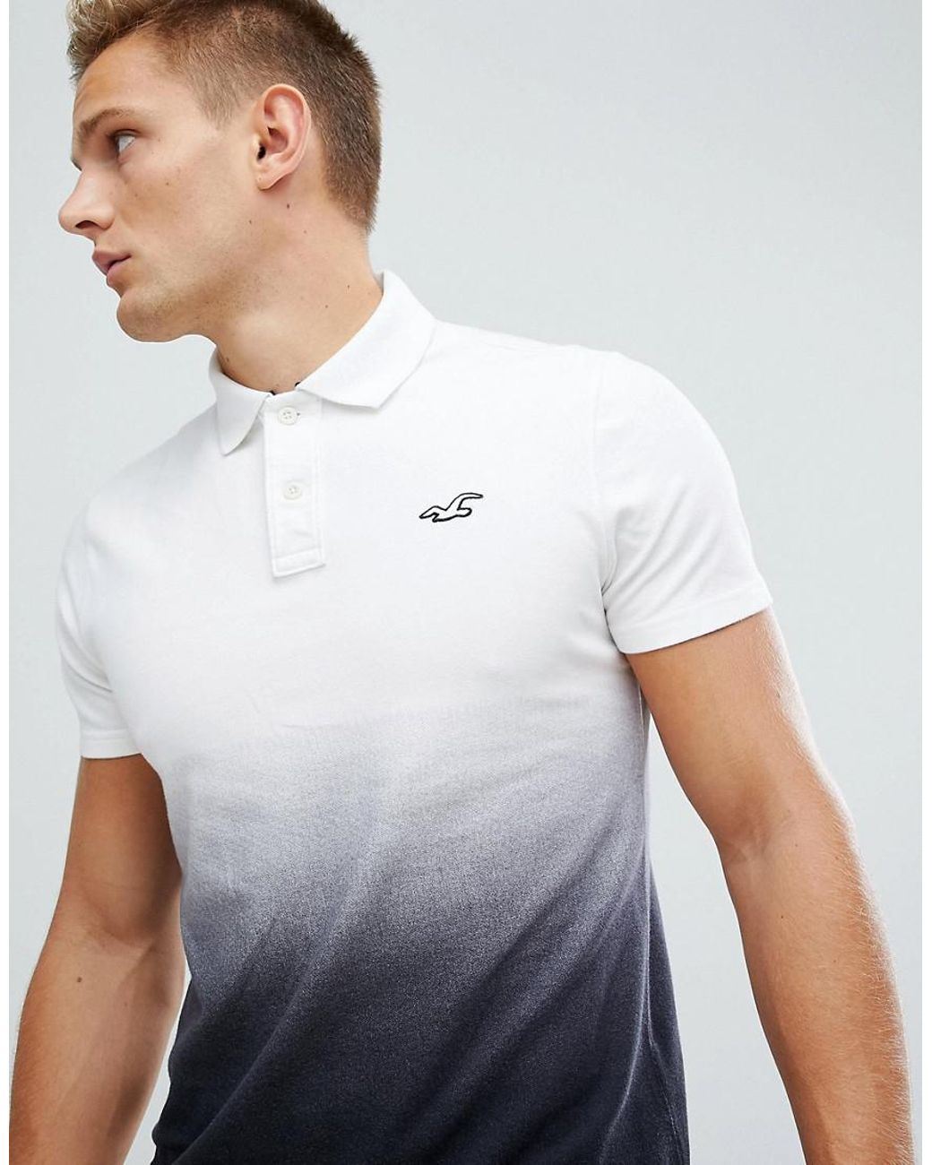 Hollister Icon Logo Ombre Dip Dye Pique Polo In White To Black for Men |  Lyst