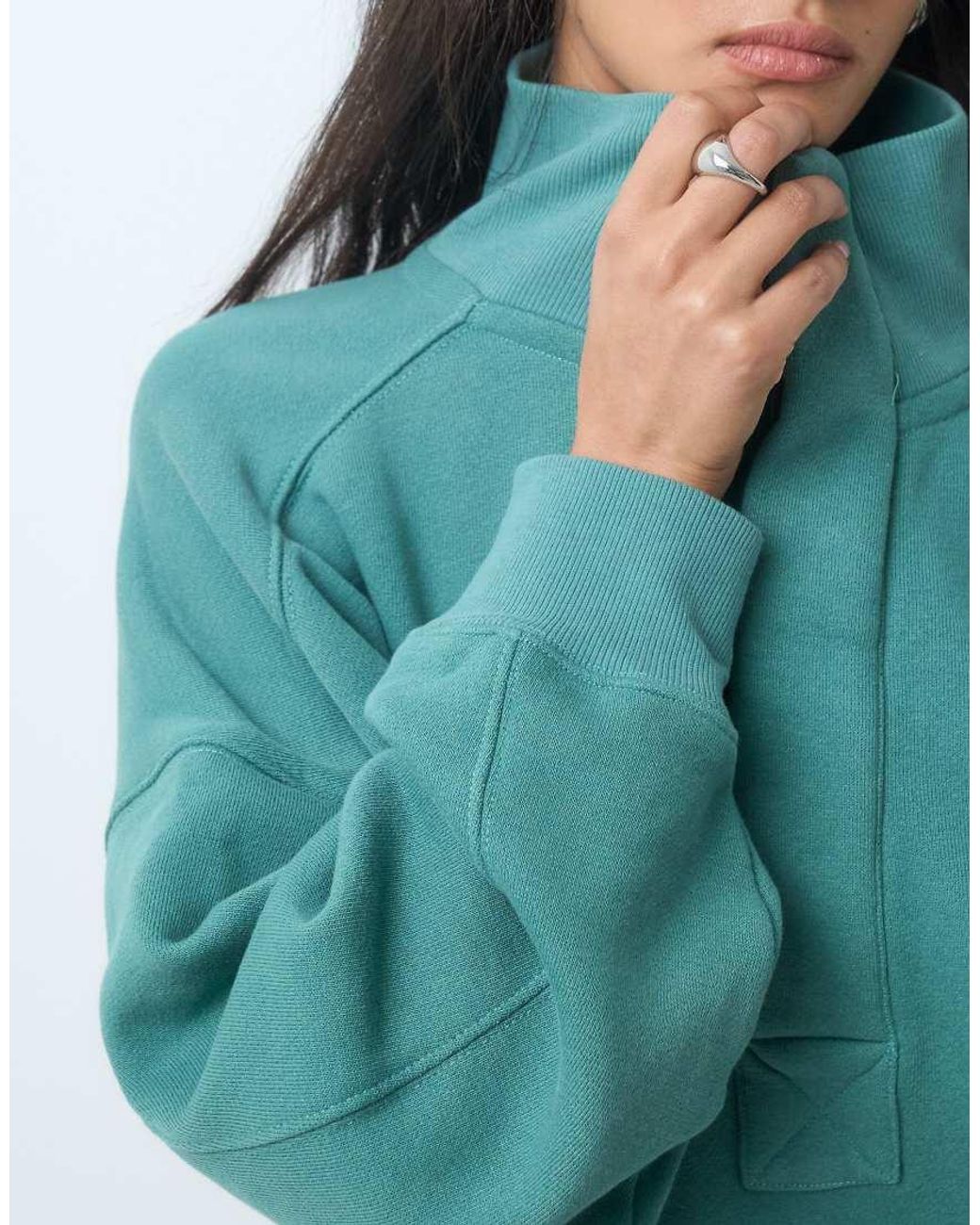 Free People Green Timeless Mock Neck Sweatshirt