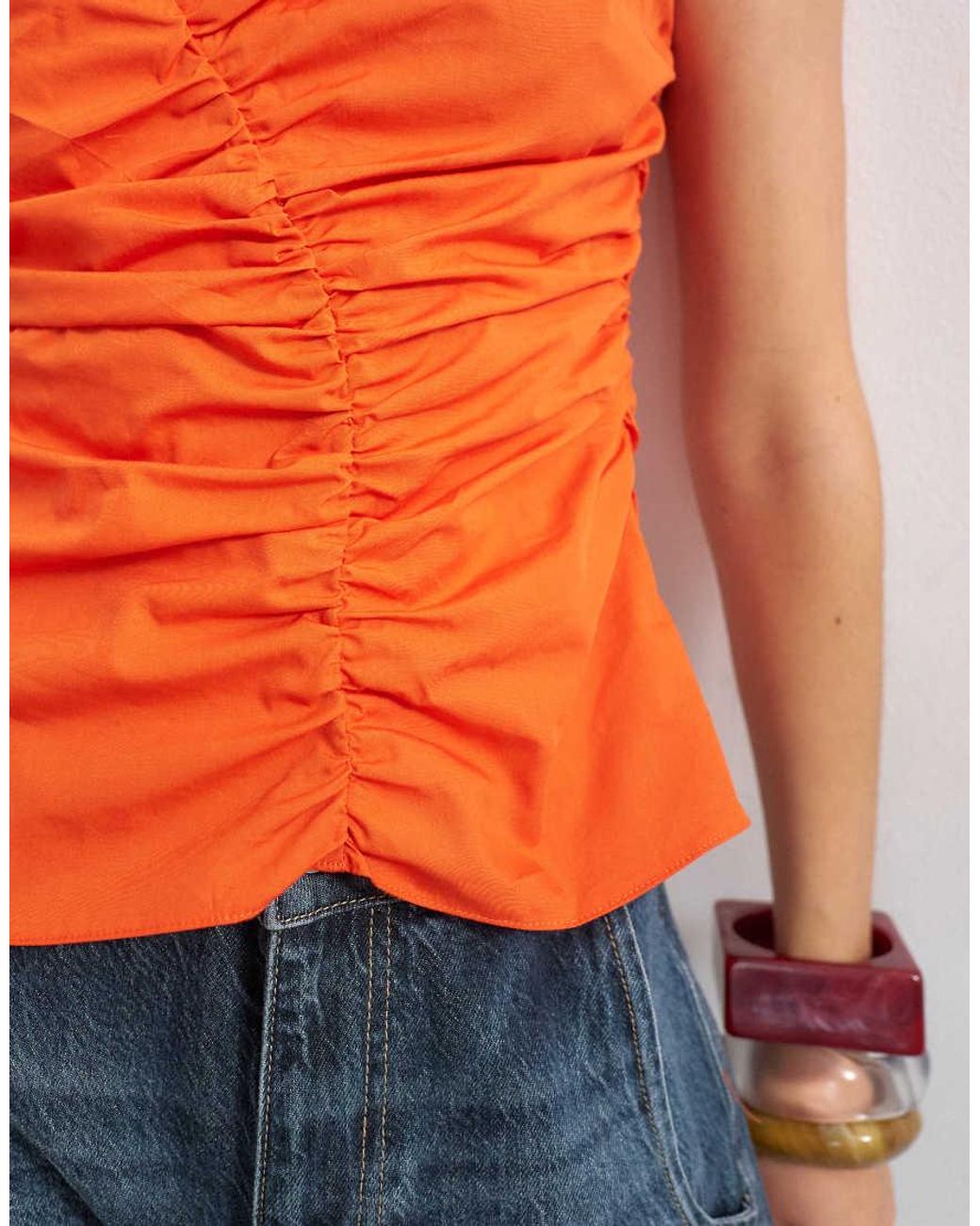 TOPSHOP Orange Poplin Gathered Tank Top