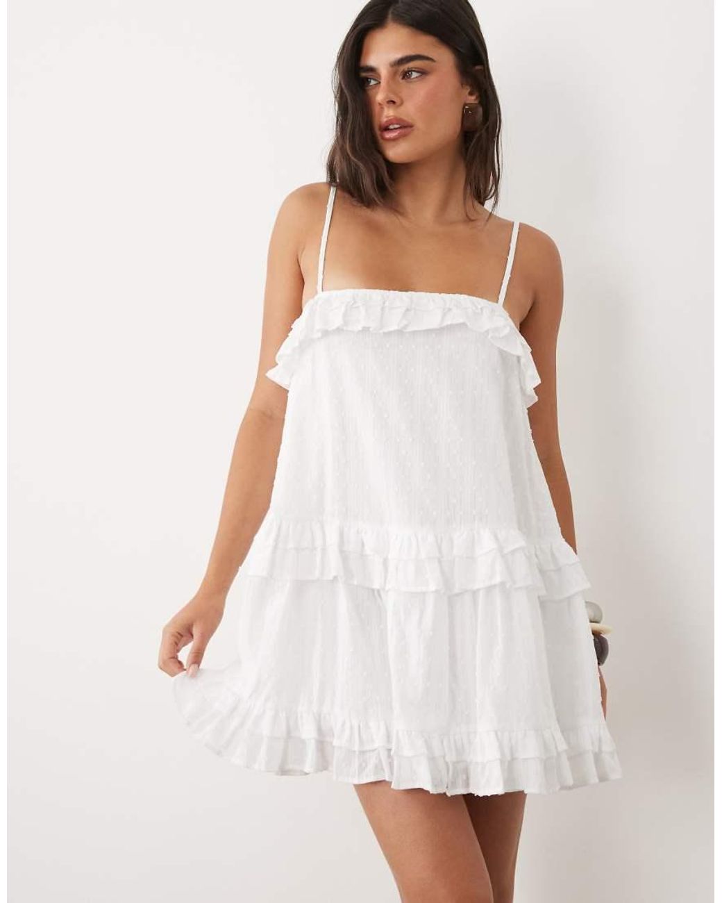 The Frolic White Exclusive Dobby Cotton Frill Detail Cami Mini Dress
