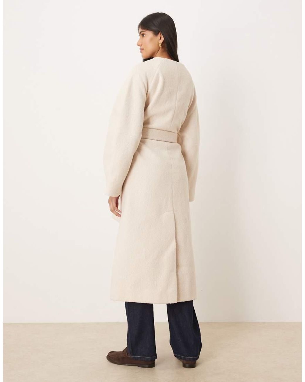 ASOS Natural Collarless Boucle Longline Formal Coat
