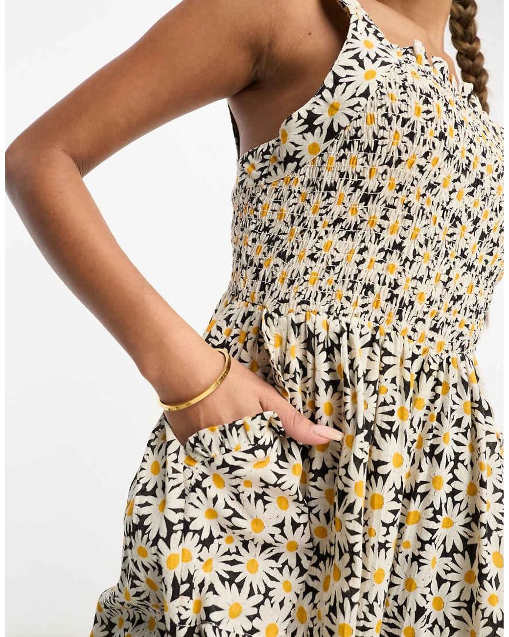 ASOS Natural Shirred Pinafore Jumpsuit