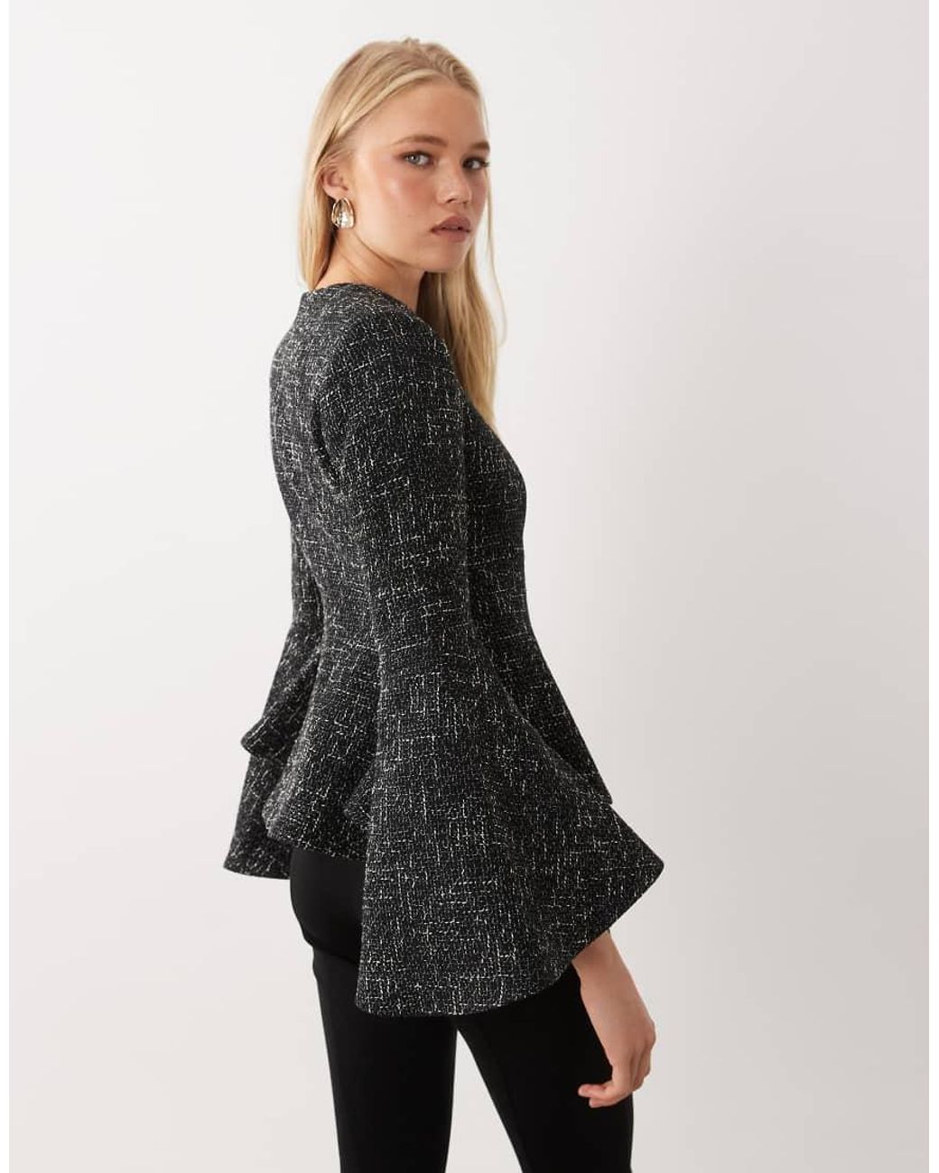 Miss Selfridge Black Cinched Peplum Blazer With Fluted Sleeves