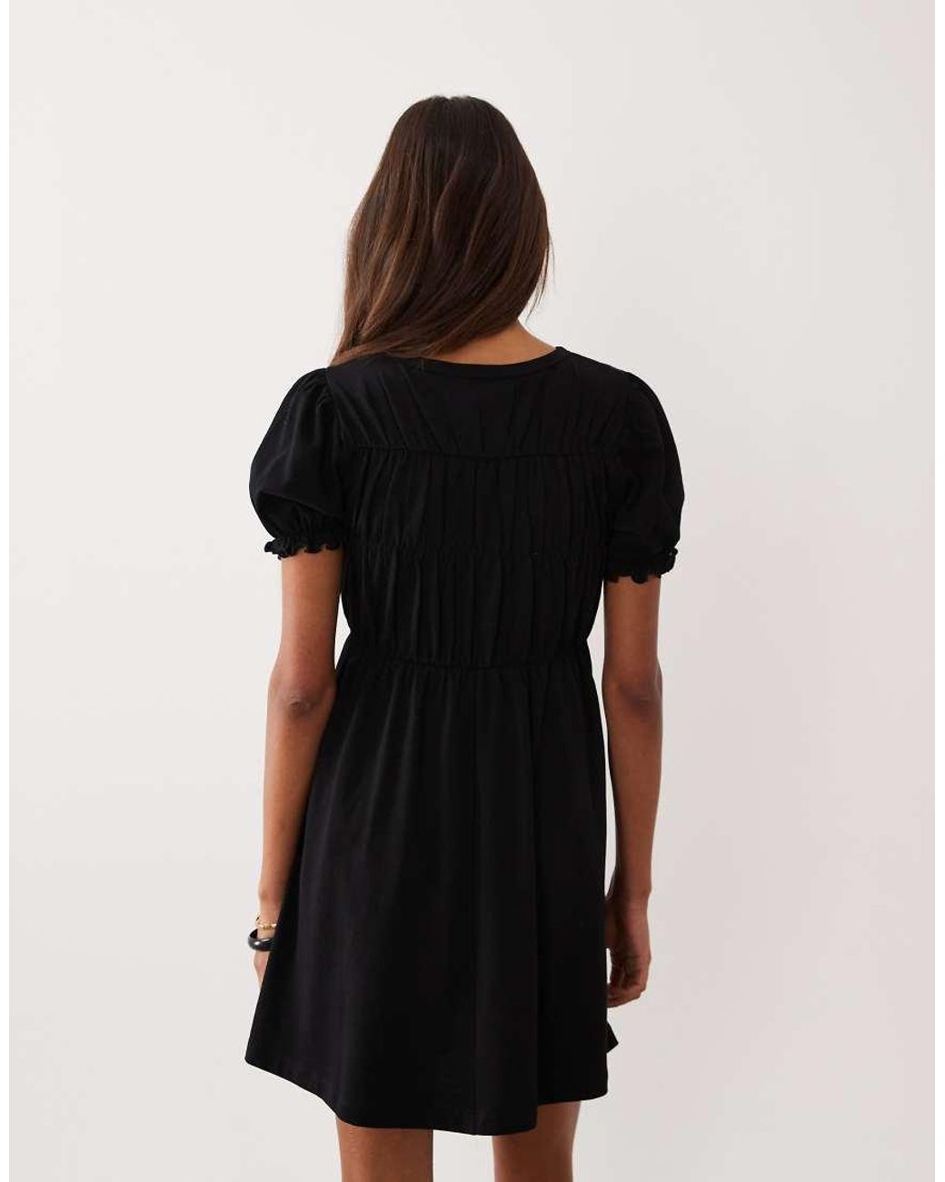 Miss Selfridge Black Shirred Smock Mini Dress