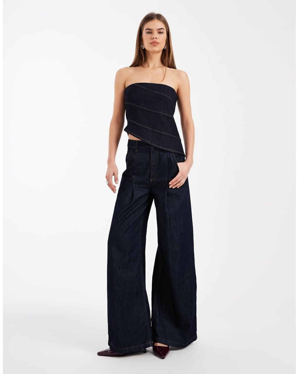 ASOS Black Denim Asymmetrical Seam Bandeau Top
