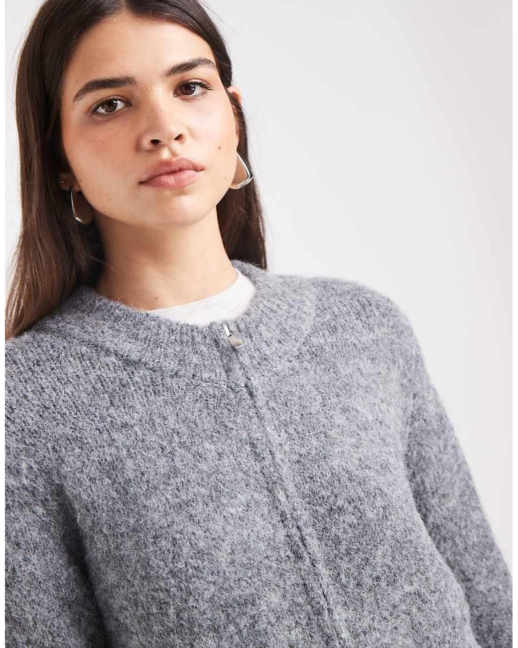Vero Moda Gray Oversized Zip Front Soft Knit Jumper