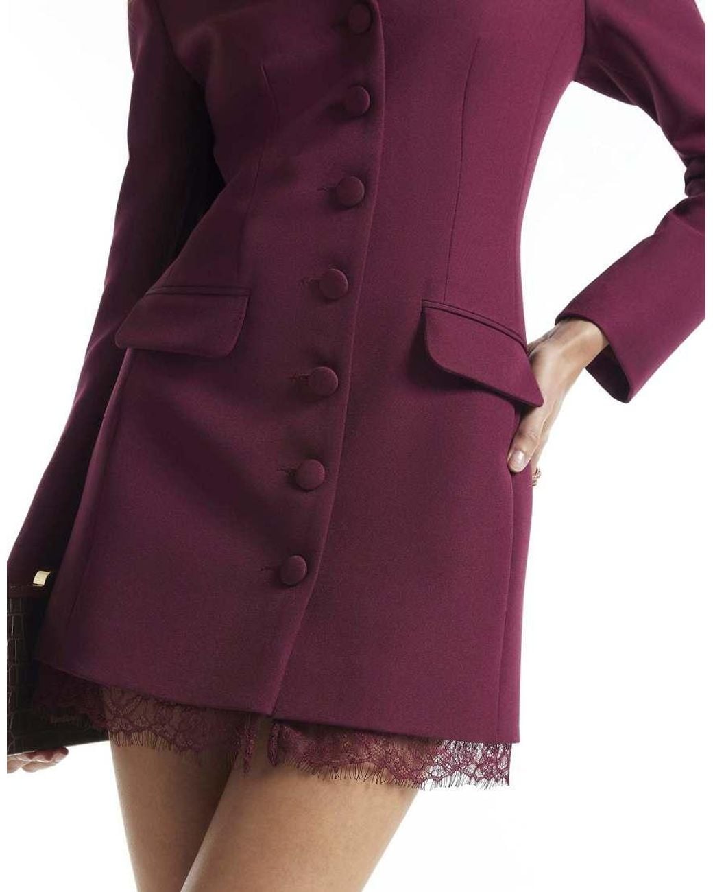 River Island Purple Burgundy Lace Trim Blazer Dress