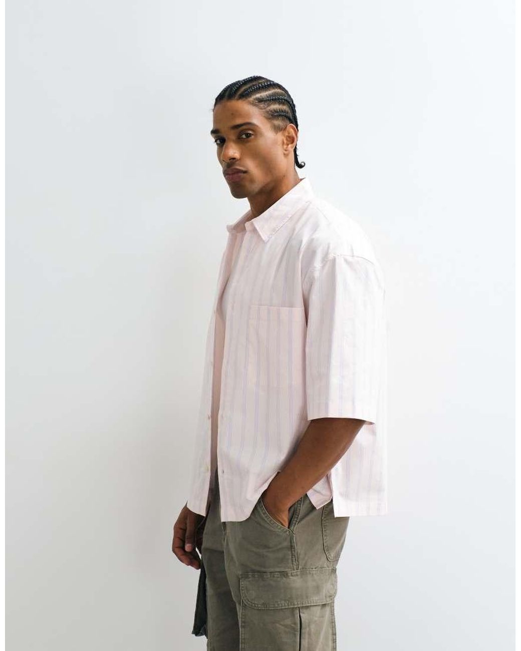 ASOS Natural Boxy Oversized Stripe Shirt for men