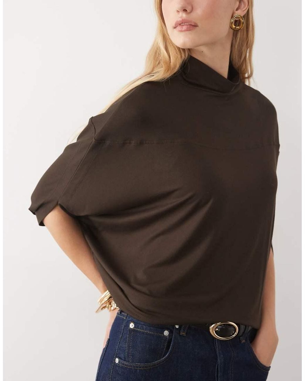 ASOS Brown High Neck Modal Batwing Top