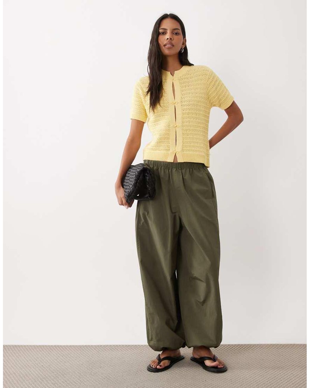 ASOS Natural Knitted Stitch Detail Short Sleeve Cardi