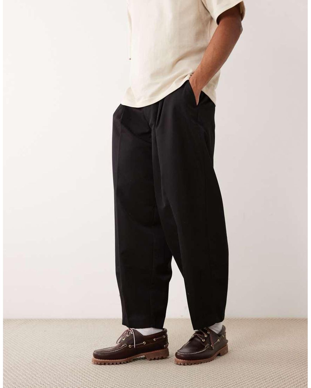 ASOS Black Tailored Pleated Wide Barrel Leg Trousers for men