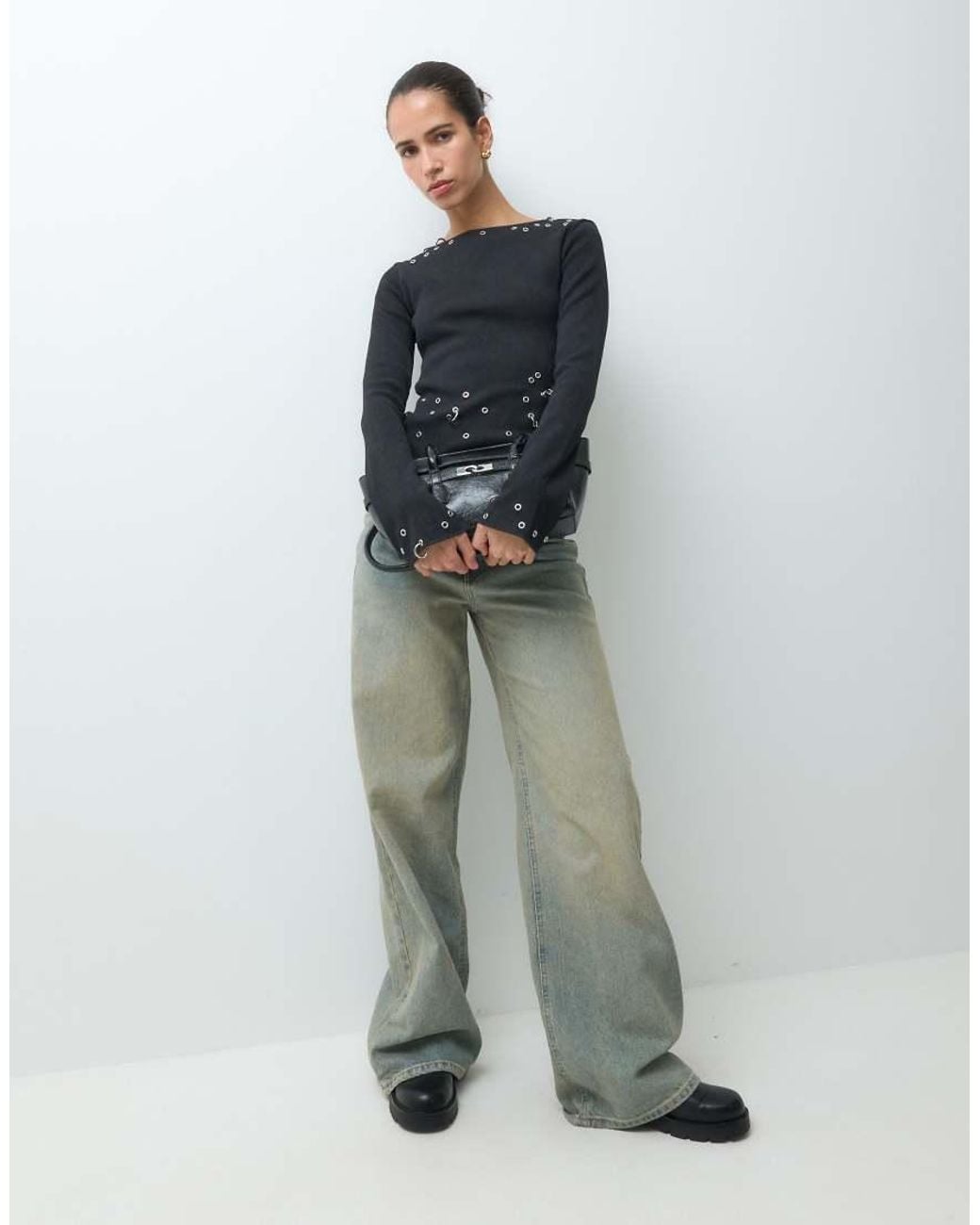 The Ragged Priest Blue Long Sleeve Top With Eyelet Detailing