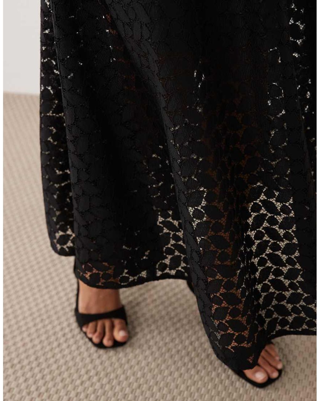 Mango Black Embroidered Cami Maxi Dress