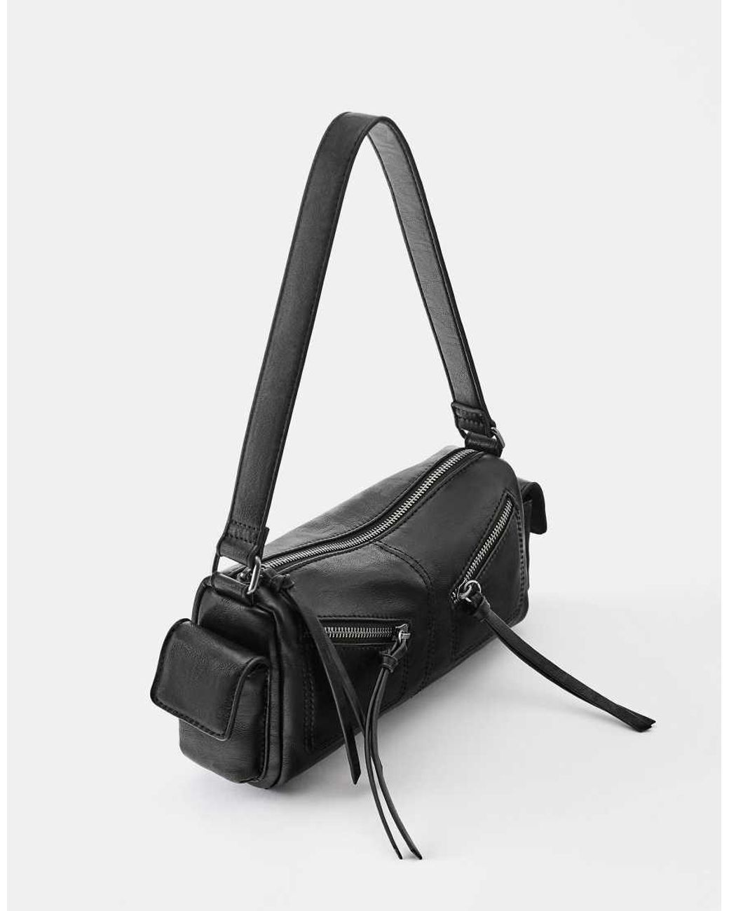 Pull&Bear Black Shoulder Bag With Zip Details