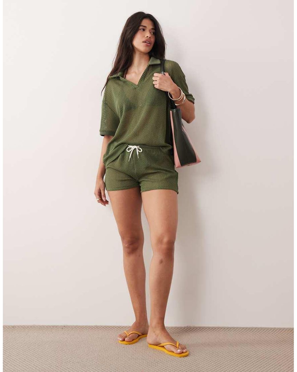 Kaiia Green Exclusive Crochet Oversized Shorts