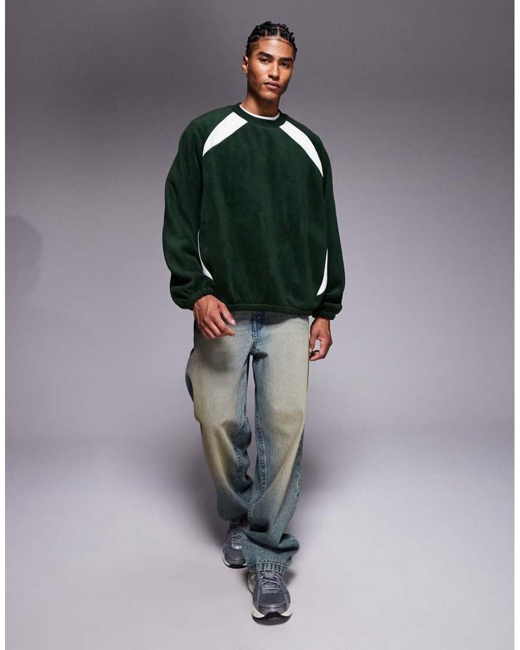 ASOS Green Extreme Oversized Fleece Sweatshirt With Raglan Sleeve for men