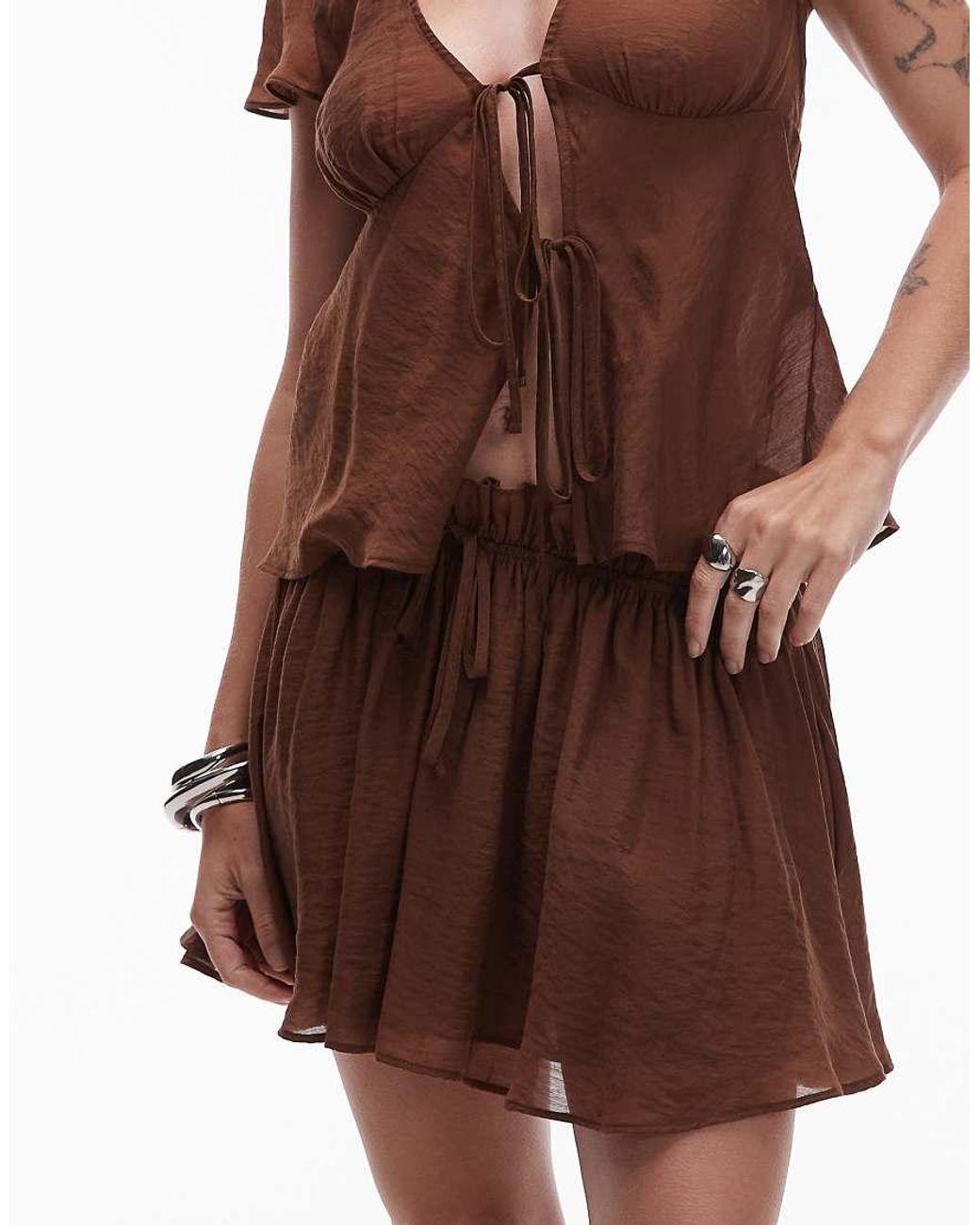 TOPSHOP Brown Flippy Mini Skirt