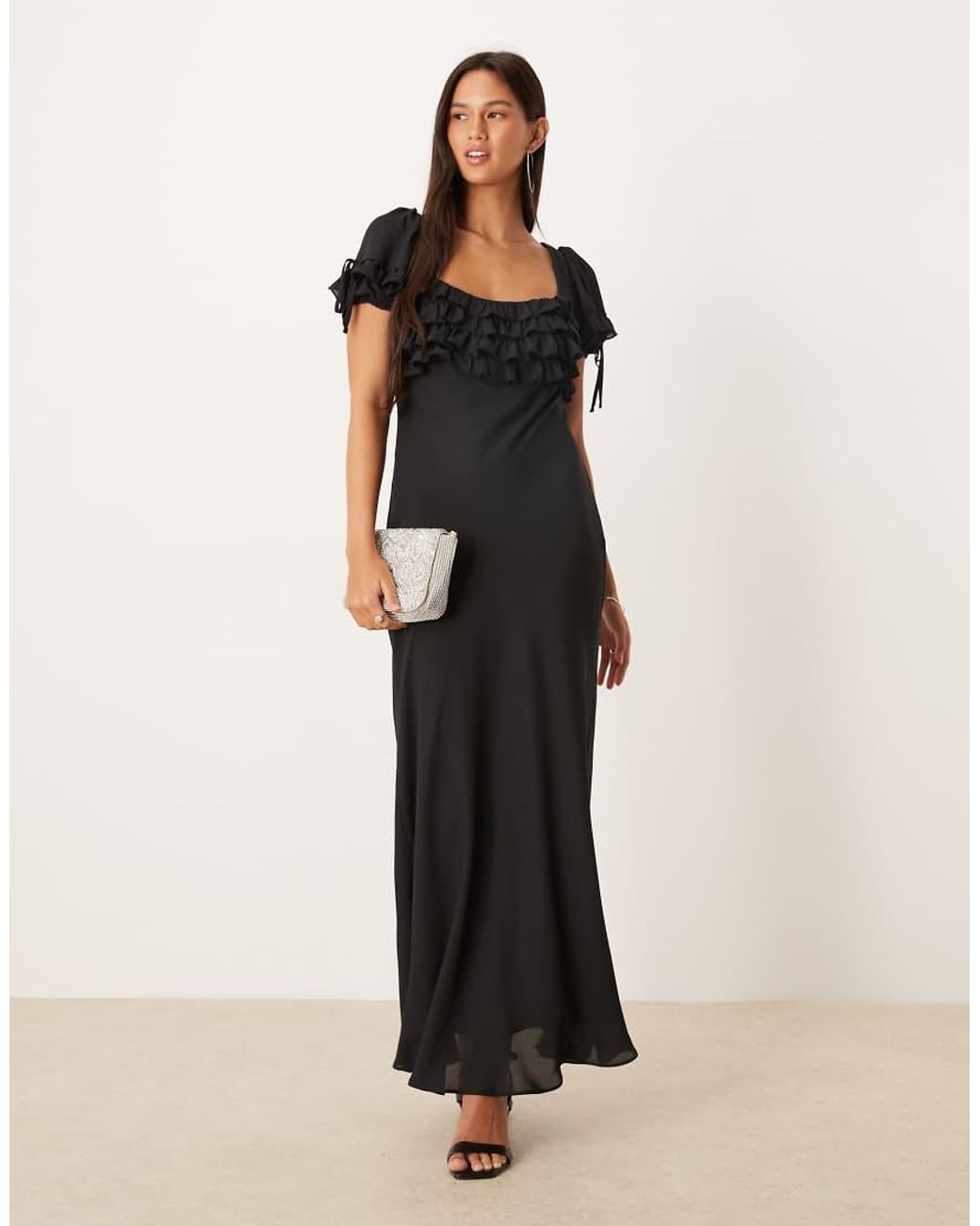 ASOS Black Ruffle Bust Cami Maxi Dress