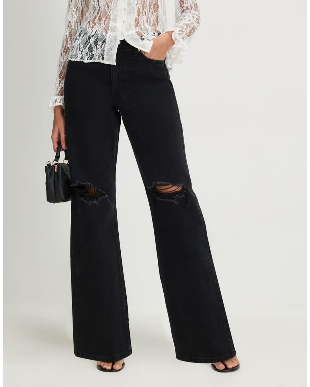 River Island White Relaxed Straight Leg Ripped Jeans