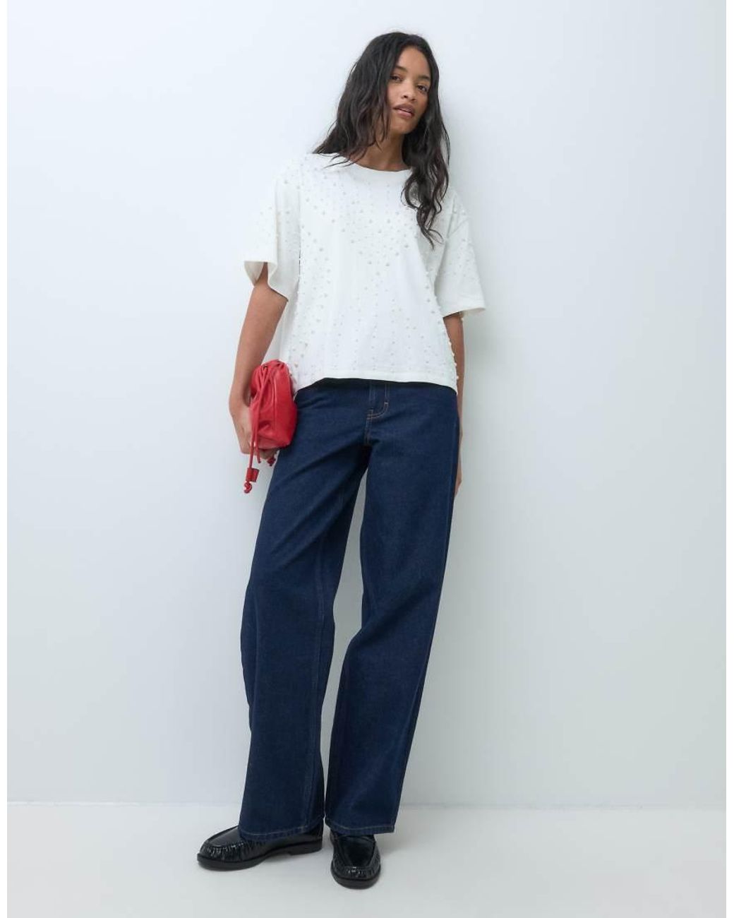 ASOS White Oversized T-shirt With Pearl Embellishment