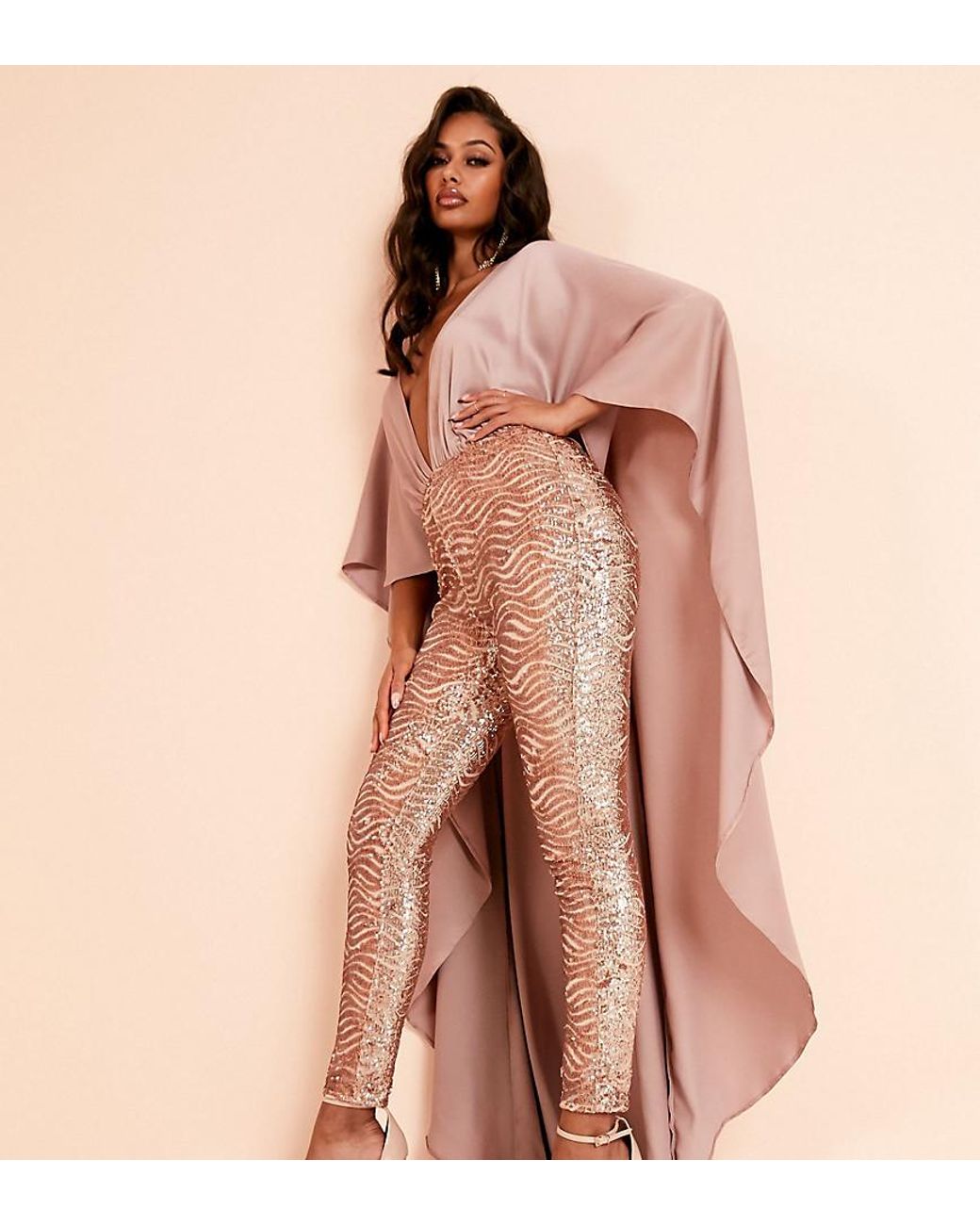ASOS Synthetic Luxe Cape Detail Jumpsuit in Gold (Pink) | Lyst