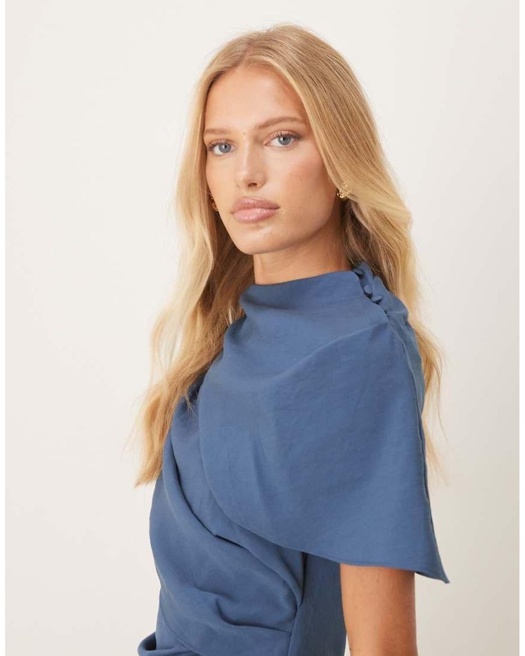 ASOS Blue High Neck Drape Bodice Cape Maxi Dress