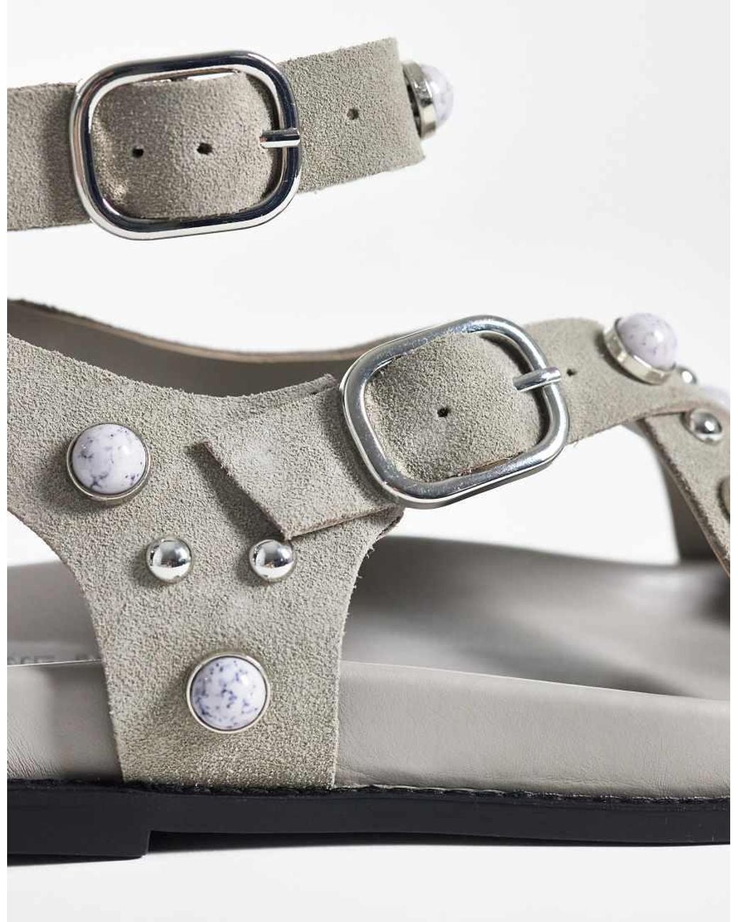 Steve Madden Metallic Linear Studded Footbed Sandals With Buckle Strap