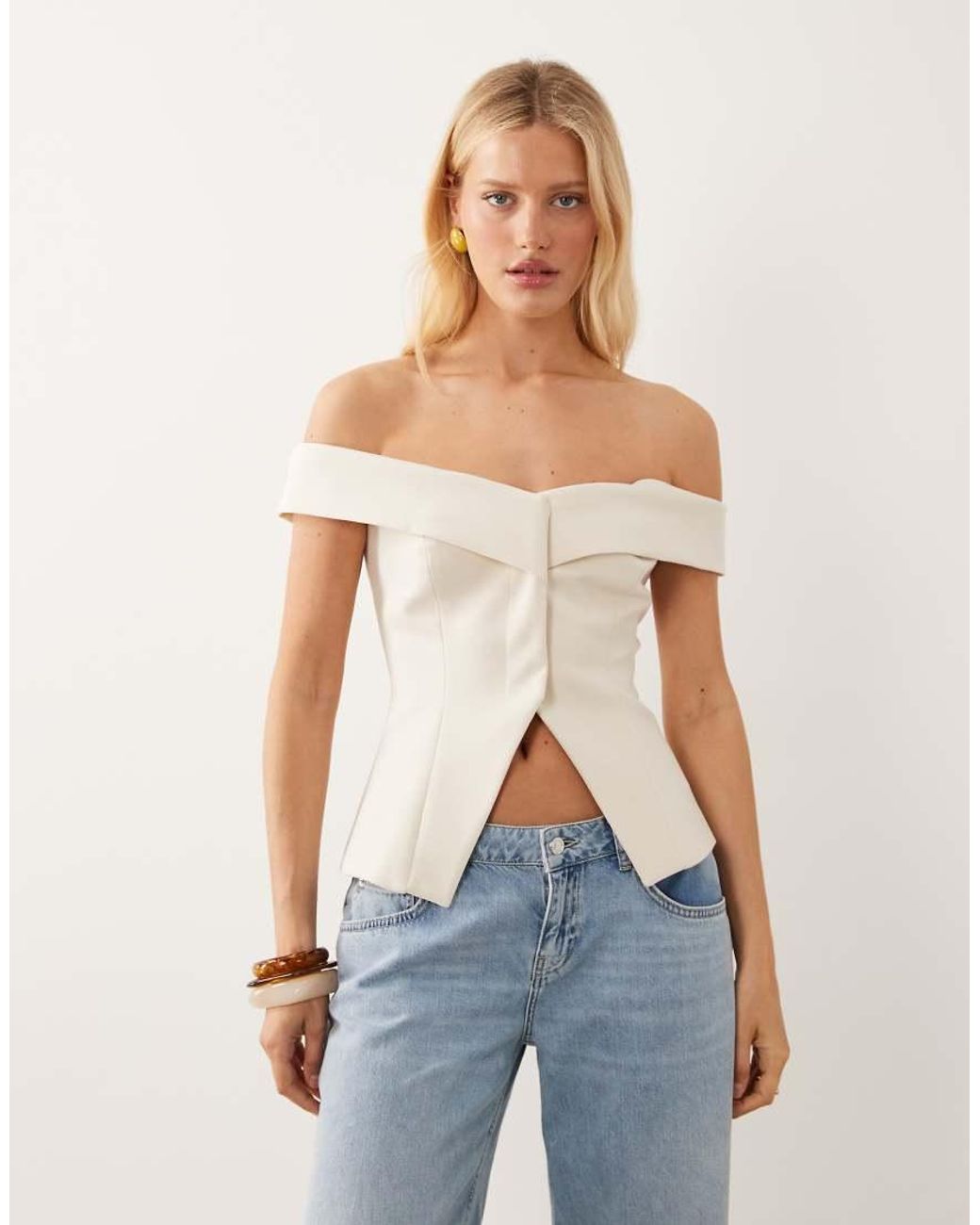 ASOS Natural Off The Shoulder Tailored Vest