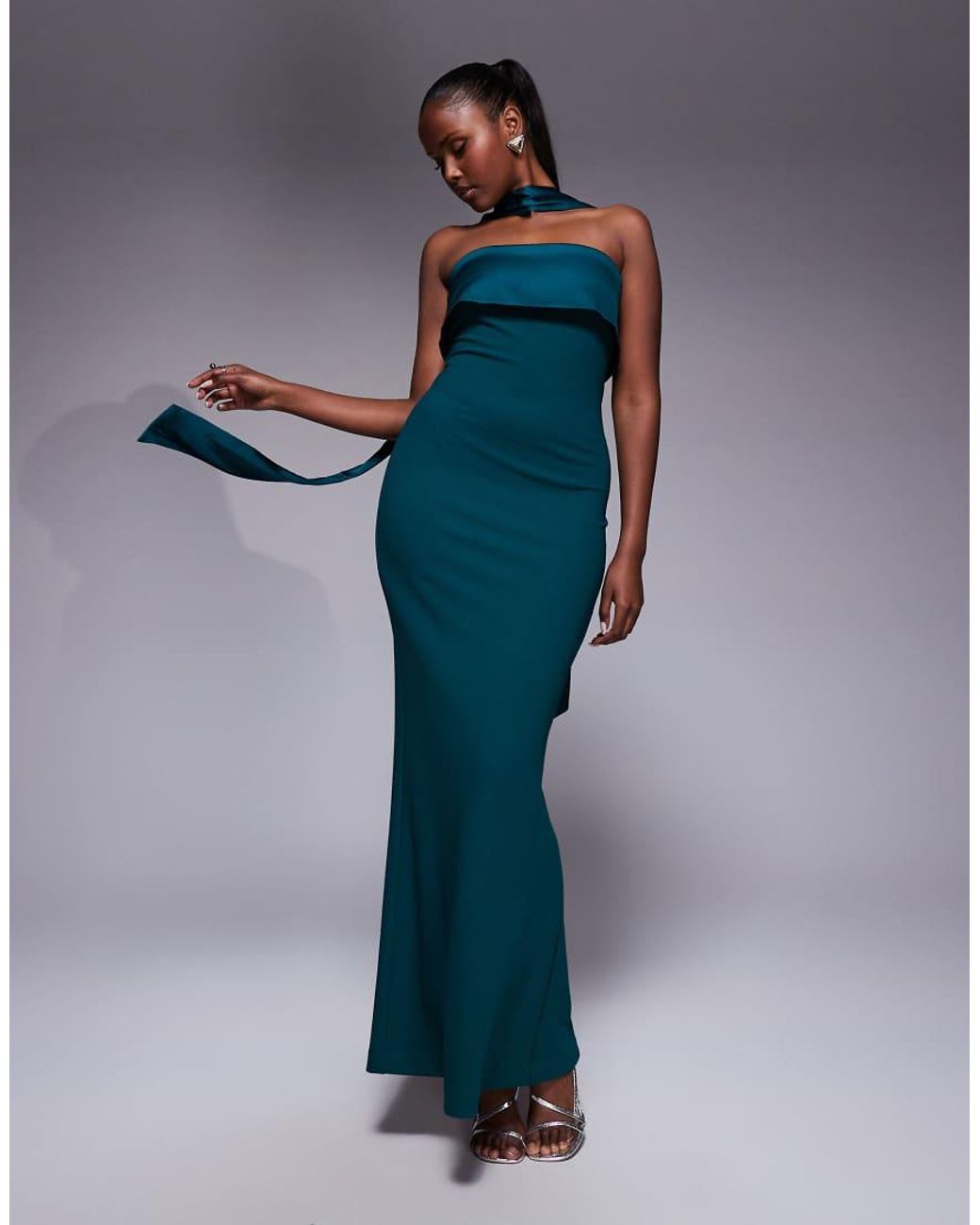 Forever New Blue Strapless Fishtail Maxi With Neck Scarf