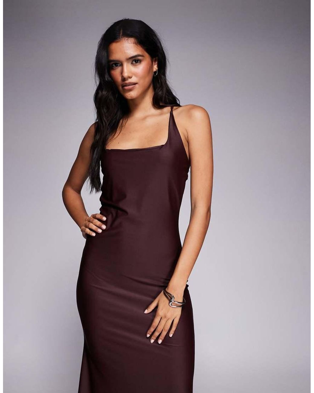 ASOS Purple Sculpted Square Neck Cami Midi Dress